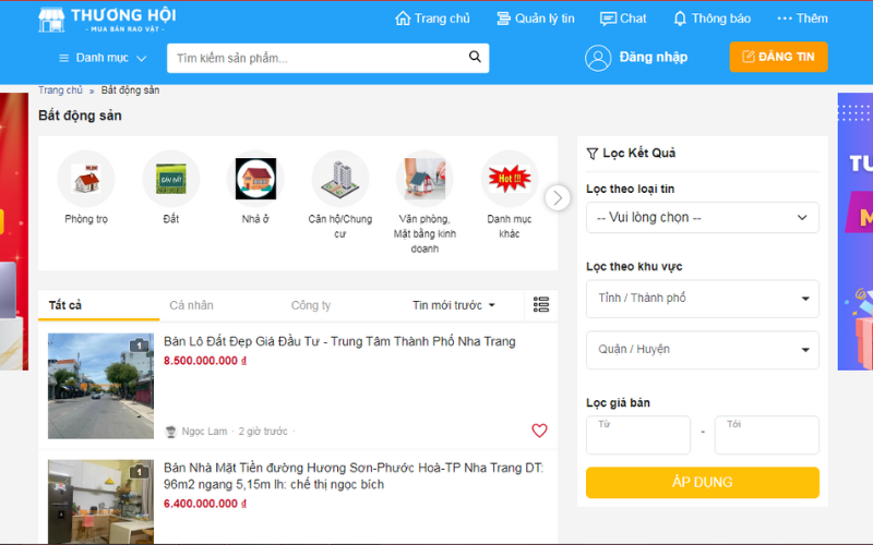 Thương Hội Việt Namlà một trong những trang đăng tin bất động sản được nhiều người lựa chọn